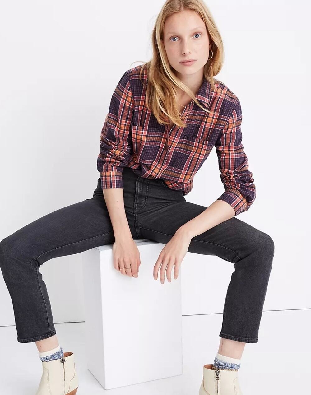 MADEWELL Classic Ex Boyfriend Flannel Shirt Edith Plaid XXS